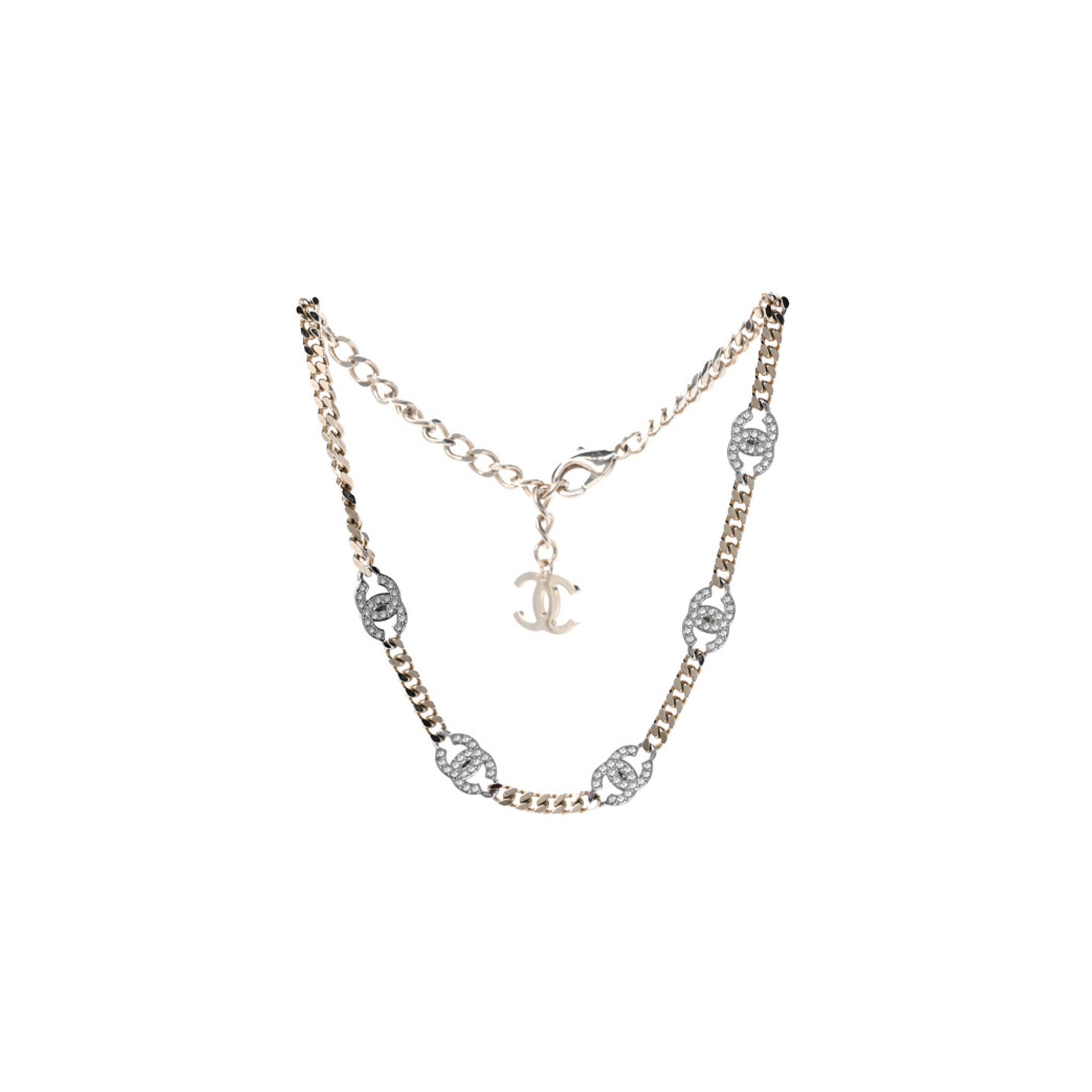 CHANEL CRYSTAL CHAIN CC LINK CHOKER GOLD SILVER